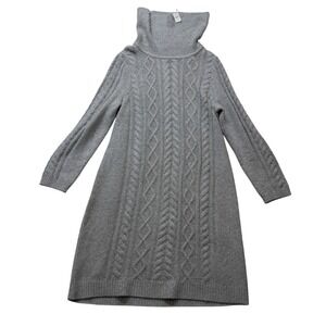 NWT Talbots Cableknit Sweater Dress Womens XL Gray Metallic Cowlneck Knee Length